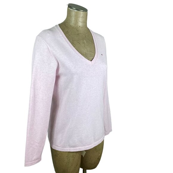 Tommy Hilfiger Classic V-Neck Sweater Cotton Blend Sz L Light Pink 229C - Picture 2 of 4